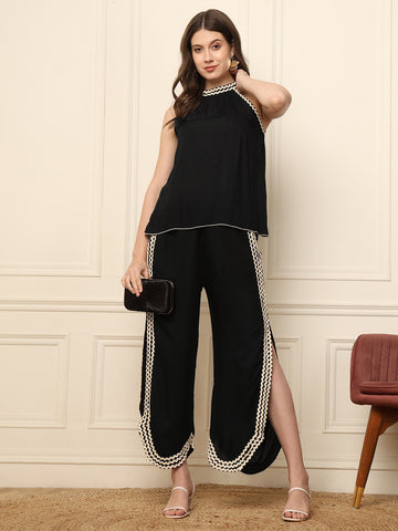 Black Halter Neck Top With Pants Women Co-Ord Set
