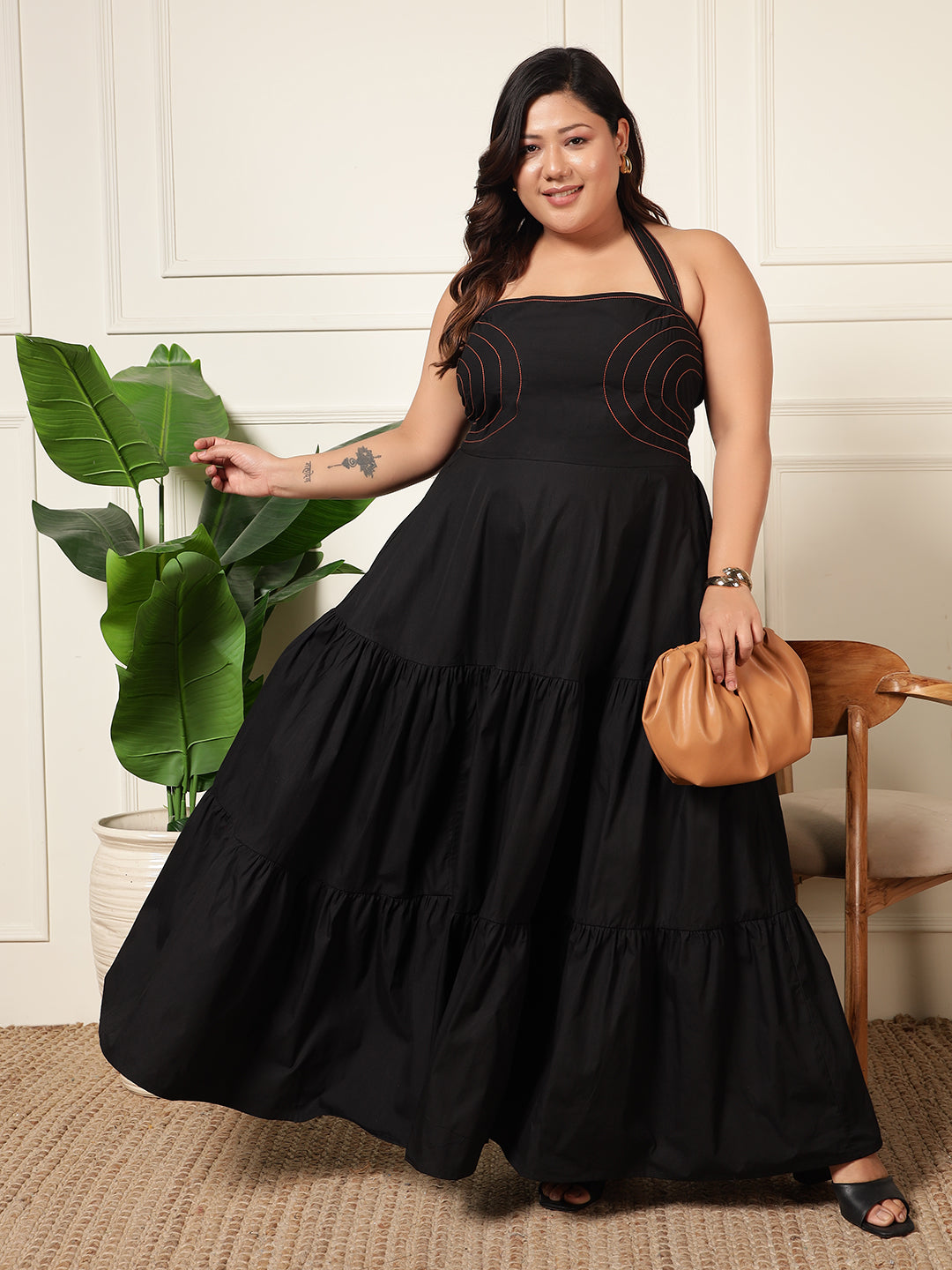 white christmas dresses LESET Yoko Halter Maxi Dress in Black in Cotton main image 1