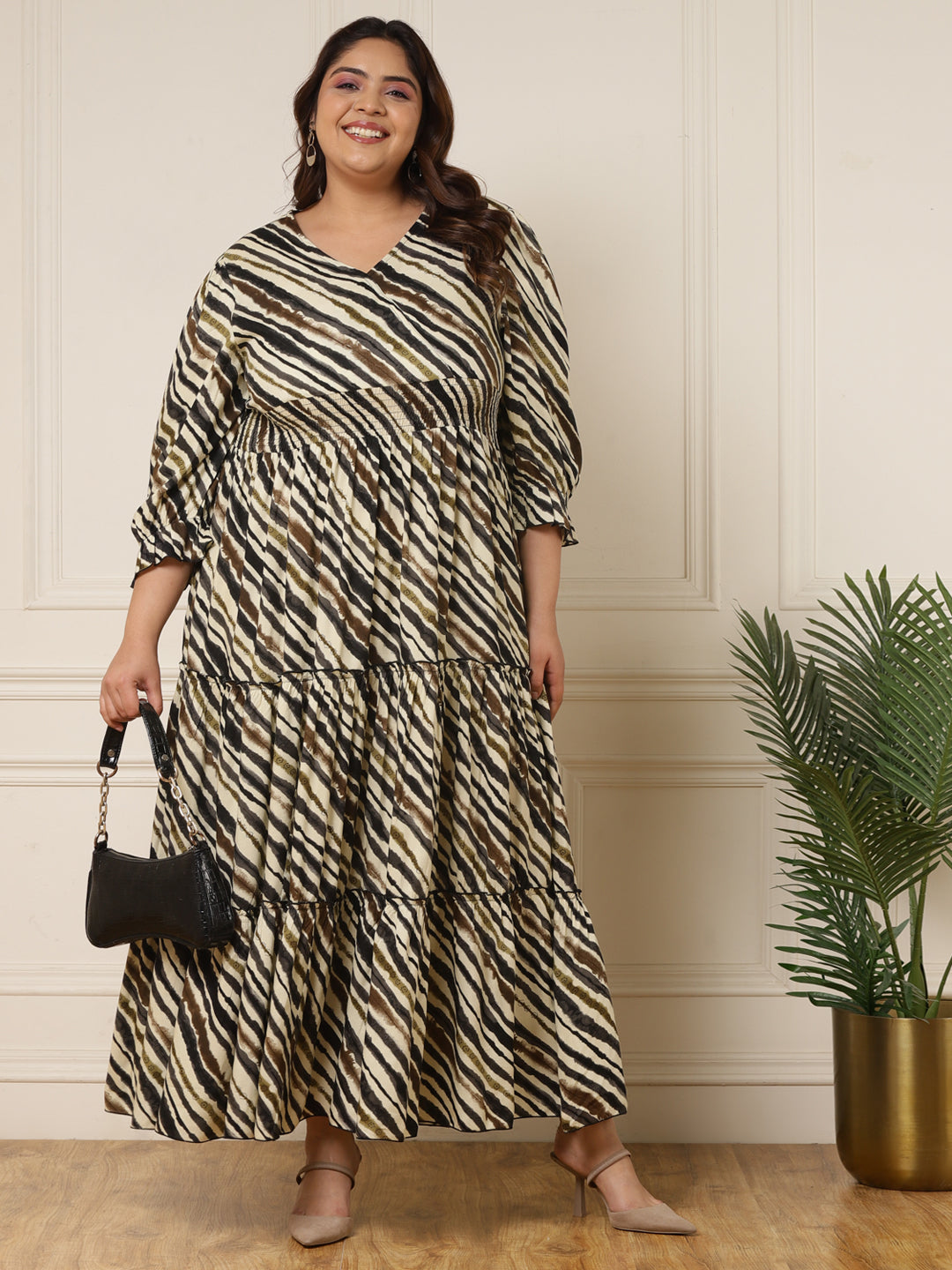 Women's Plus Size Striped Smocked Tiered Maxi Dress