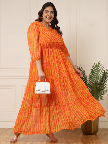 Women's Plus Size Leaf Printed Flared Maxi Dress
