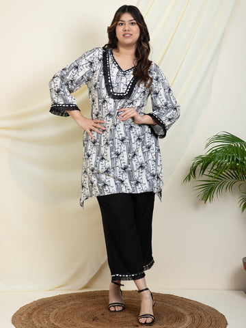 Black Floral Printed Kurta With Palazzo Women Plus SIze Co-Ord Set
