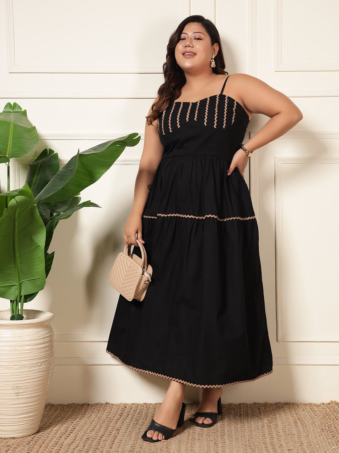 Black Corset Style Cotton Midi Women Plus Size Dress Black Corset Style Cotton Midi Women Plus Size Dress