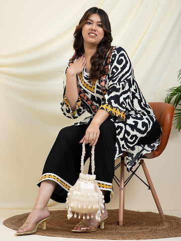 Abstract Printed Kurta With Palazzo Women Plus SIze Co-Ord Set