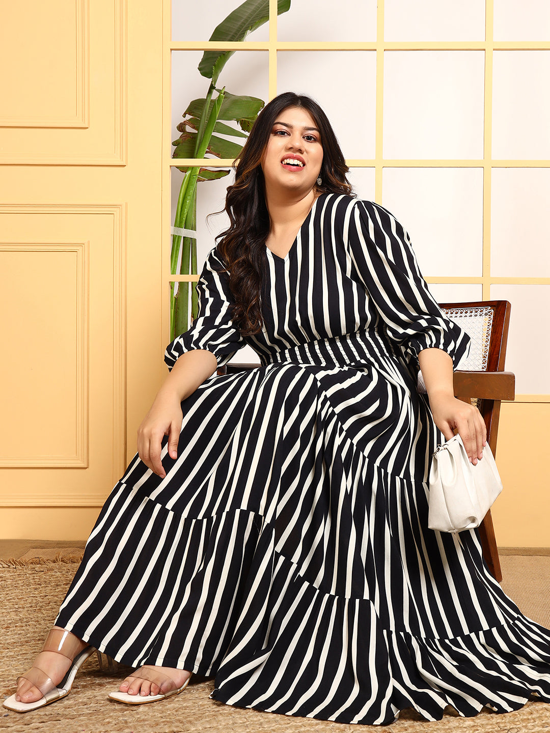 Black Striped Tiered Women's Plus Size Maxi Dress Black Striped Tiered Women's Plus Size Maxi Dress