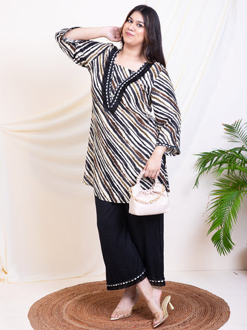 Women's Plus Size Black Striped Ethnic Women Coord Sets