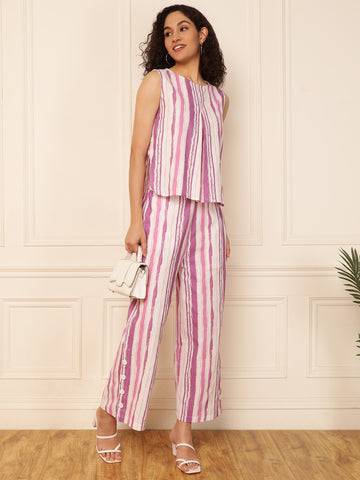 Lavender Striped Women Coo-Ord Sets