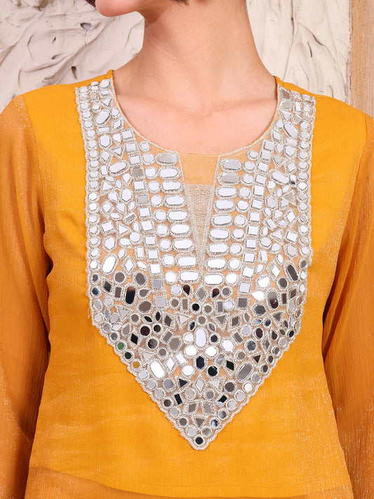 Embroidered Mustard Kurti With Sharara Women Co-ord Set