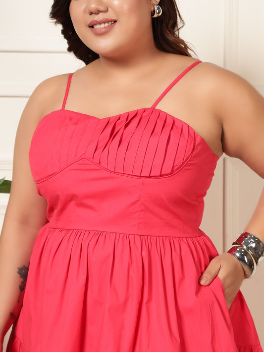 Magenta Corset Style Cotton Knee Length Women Plus Size Dress