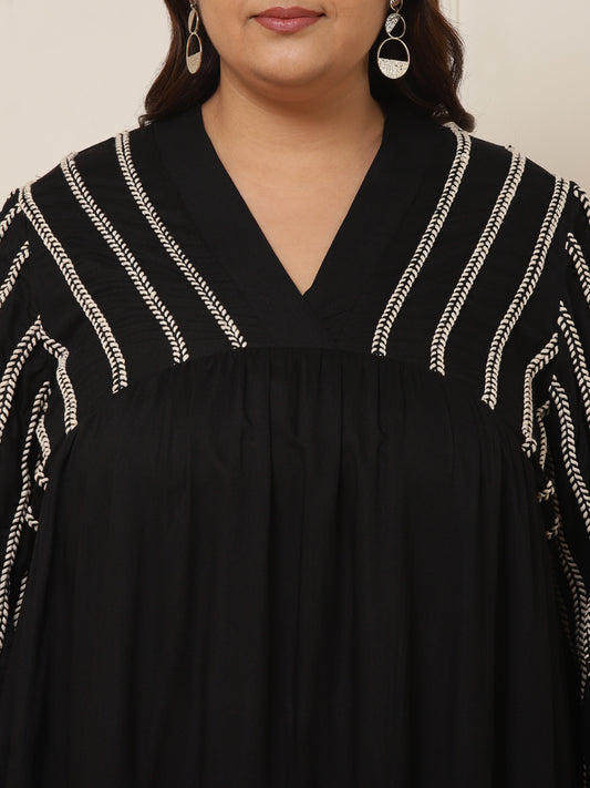 Women's Plus Size Black Tiered Viscose Rayon Midi Dress