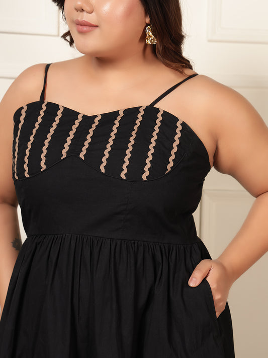 Black Corset Style Cotton Midi Women Plus Size Dress