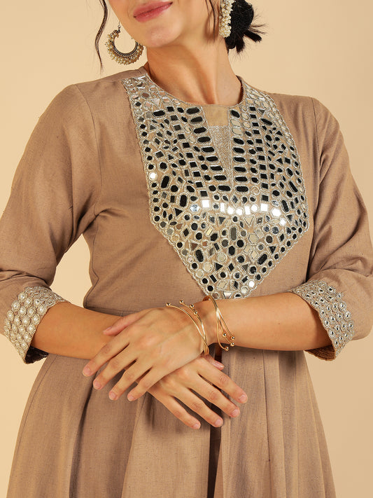 Beige Pure Cotton Tunic & Palazzo Fusion Women Co-Ord Set