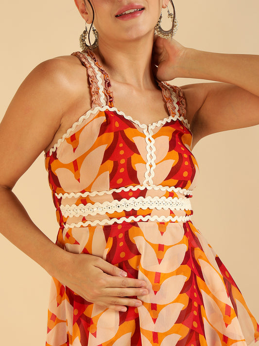 Leaf Multi Printed Peplum Top & Sharara With Dupatta Fusion Women Co-Ord Set