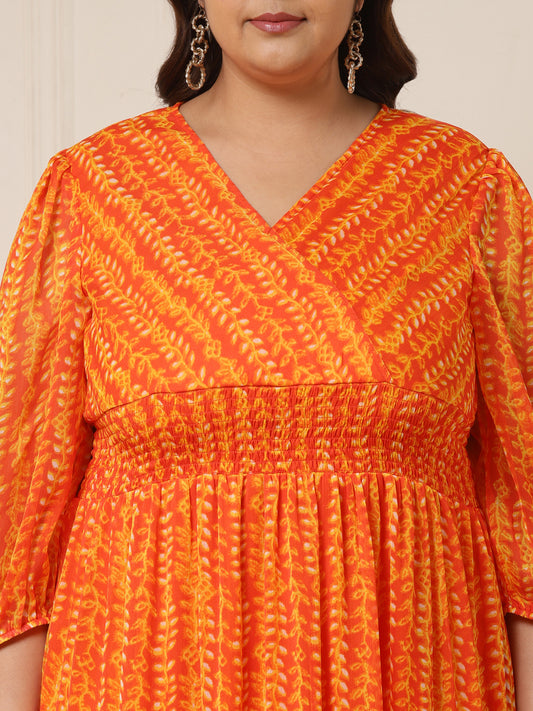 Women's Plus Size Leaf Printed Flared Maxi Dress