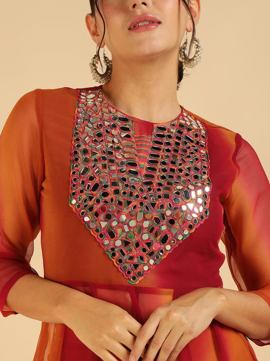 Multi Colour Embroidered Tunic & Palazzo Fusion Women Co-Ord Set