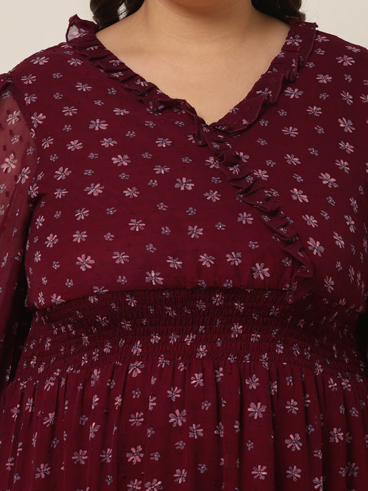 Women's Plus Size WINE DOBBY GEORGETTE TIERED MAXI DRESS