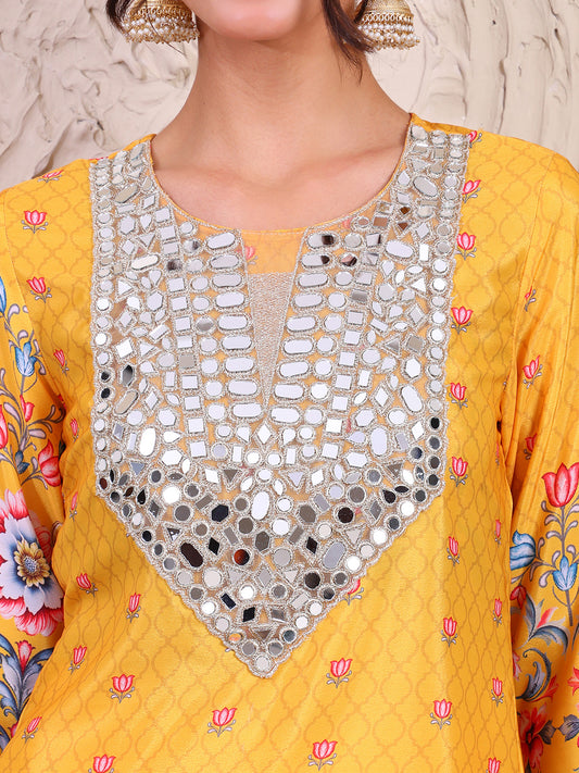 Embroidered With Ethnic Printed Kurti & Sharara Indo Western Women Co-ord Set