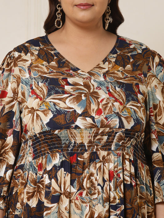 Women's Plus Size Multicolor Floral Tiered Maxi Dress