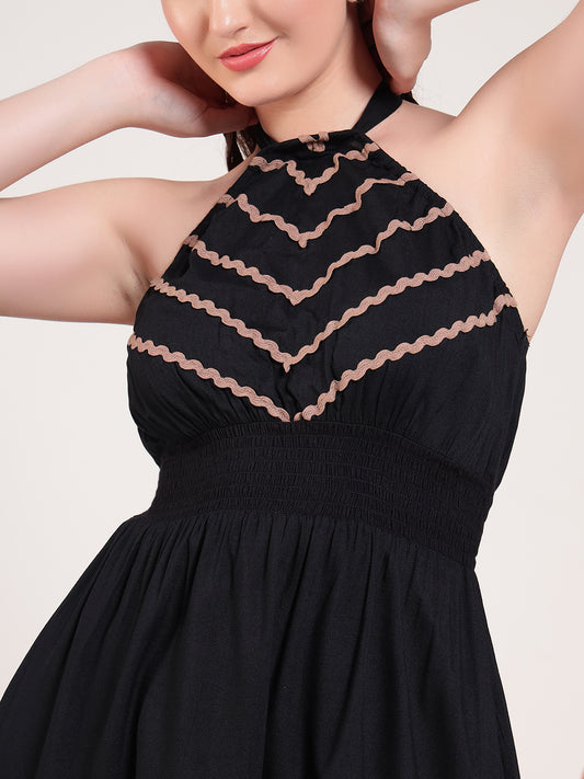 Black Halter Neck Women Tiered Dress