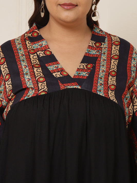Womens Plus Size Stripes Printed Black Tiered Dress