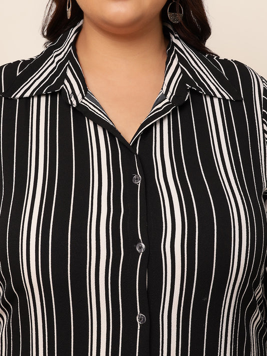 Women's Plus size black striped printed shirt