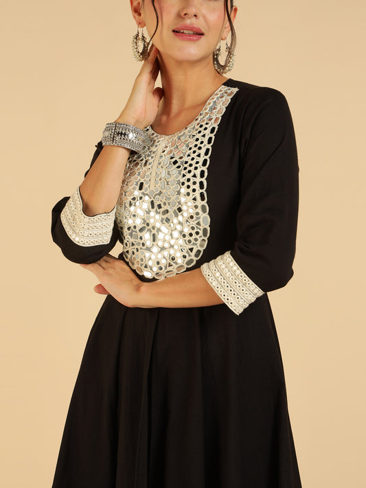 Black Embroidered Tunic & Palazzo Fusion Women Co-Ord Set