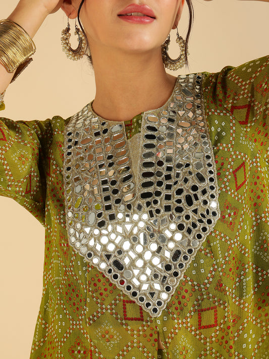 Bandhani Printed Peplum Top With Sharara Fusion Women Co-Ord Set