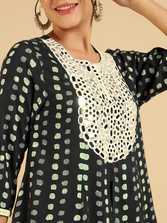 Black Polka Printed Peplum Top With Sharara Fusion Women Co-Ord Set