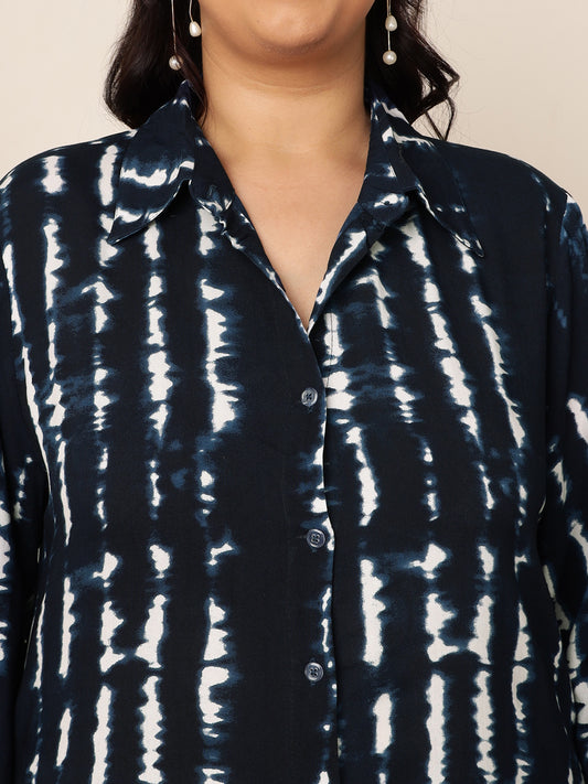 Women's Plus Size Navy Blue Tie and Dye Shirt Dress