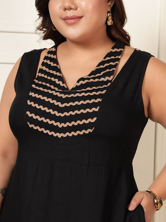 Black Halter Neck Above Knee Length Women Plus Size Dress