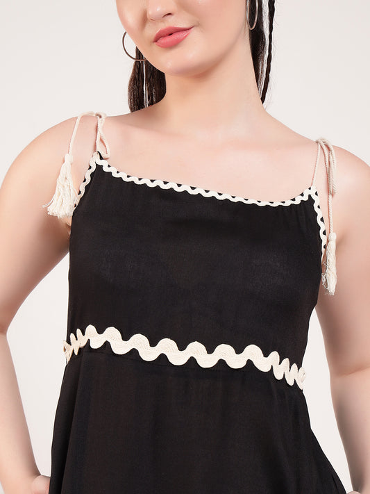 Black Boat Neck A Line Women Dress