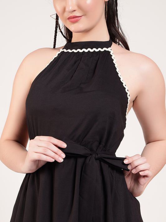 Black Halter Neck A Line Flared Women Dress