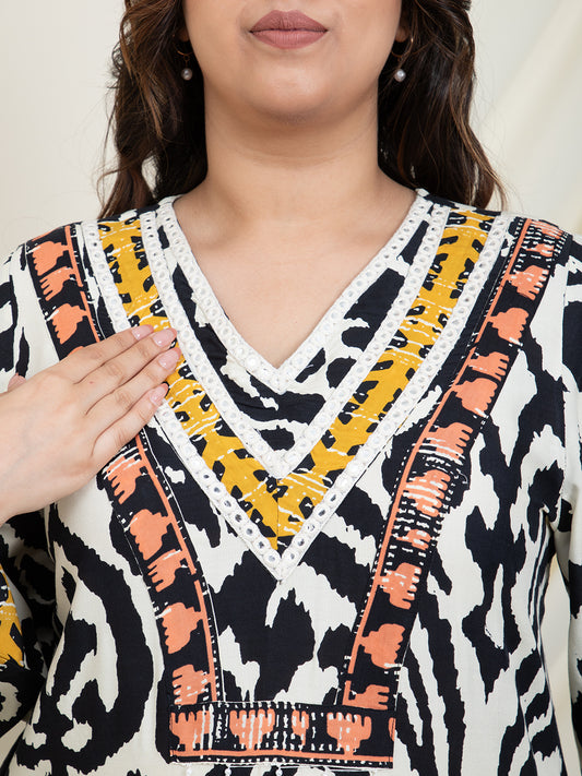 Abstract Printed Kurta With Palazzo Women Plus SIze Co-Ord Set