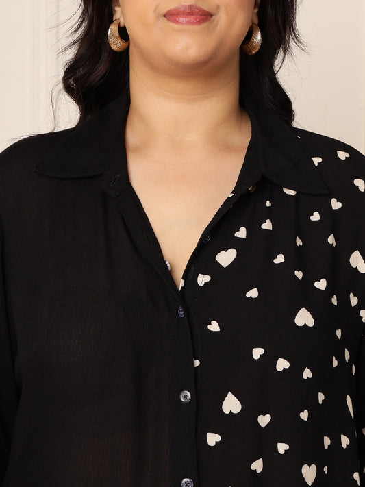 Women's Plus Size Black Heart Printed Shirt Dress