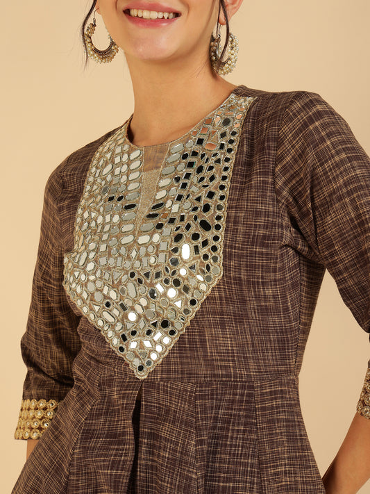 Wine Pure Cotton Tunic & Palazzo Fusion Women Co-Ord Set