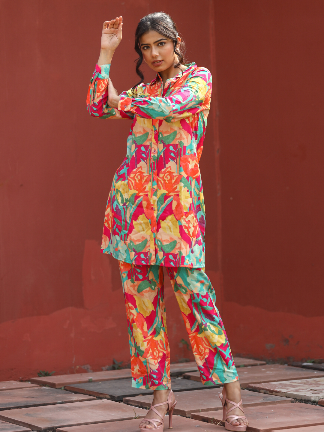 Multi Colour Printed Shirt With Pants Women's Co-Ord Set