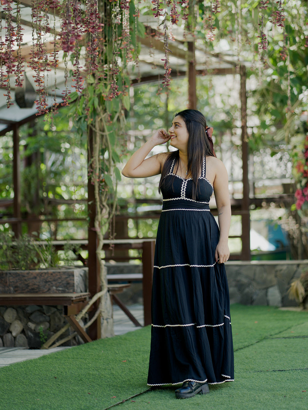 Black Solid Tiered Women Maxi Dress Black Solid Tiered Women Maxi Dress