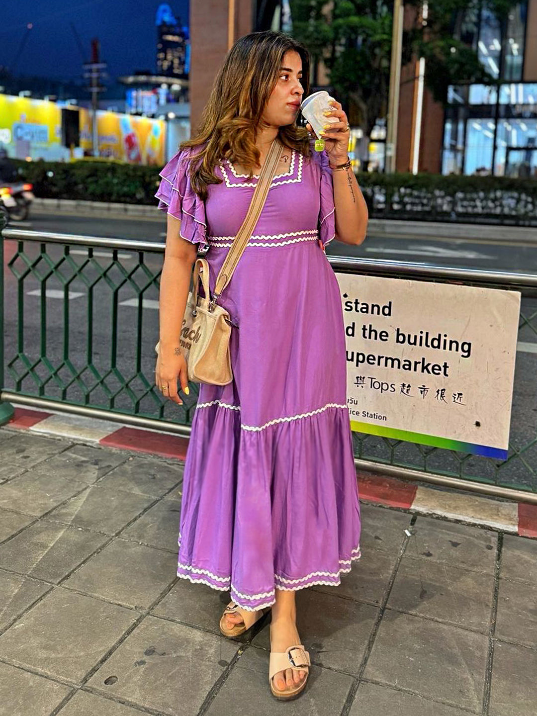 lavender colour dress for ladies Lavender Squared Neck Tiered Women Dress