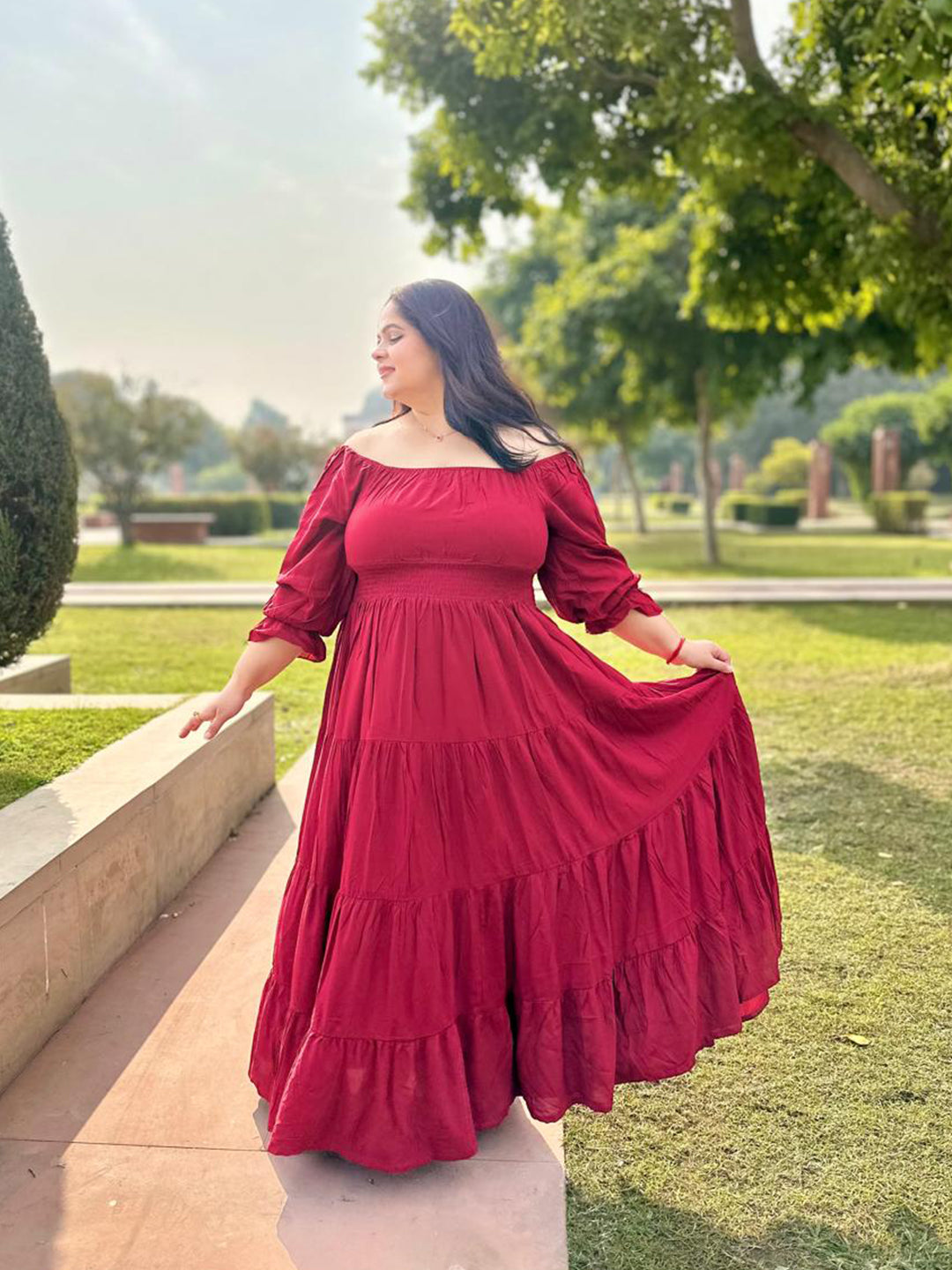 Plus size red maxi dress with sleeves hotsell