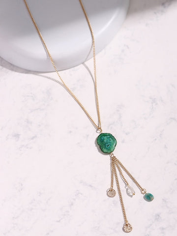 Women's Green Gold-Plated Necklace Chain