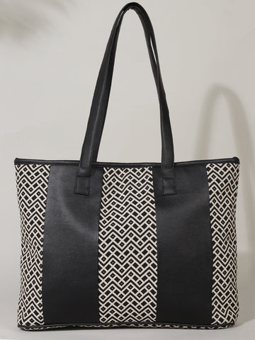Zig-Zag Pattern Black Tote Bag
