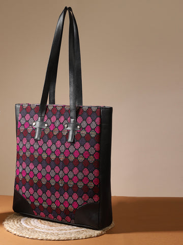 Multicolor Geometric Print Tote Bag With Zip Closure