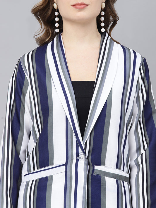 Blue multi stripe women blazer