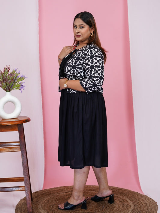 Women's Plus Size Geometric Print Dress with Shrug