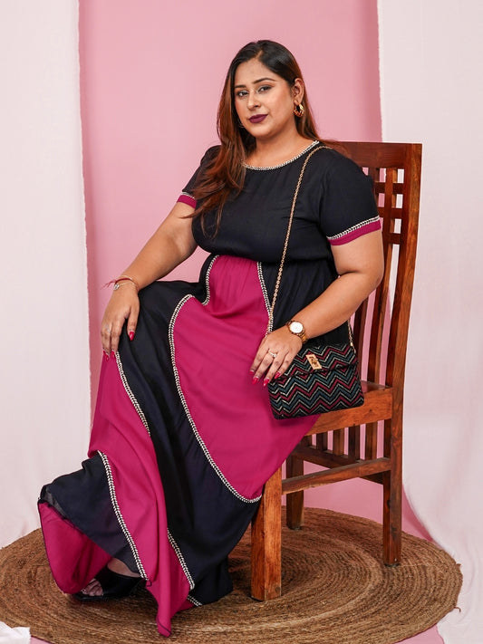Women's Plus Size Half Sleeves Round Neck Maxi Dress
