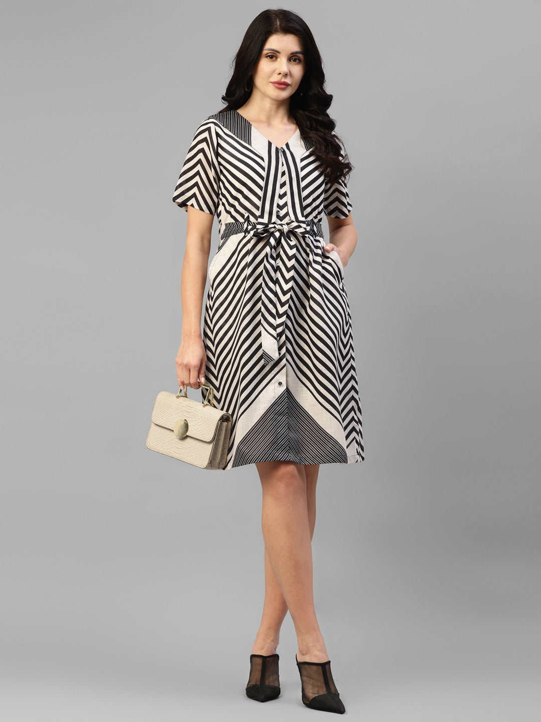 Striped Linen Women's Shirt Dress - Main Image