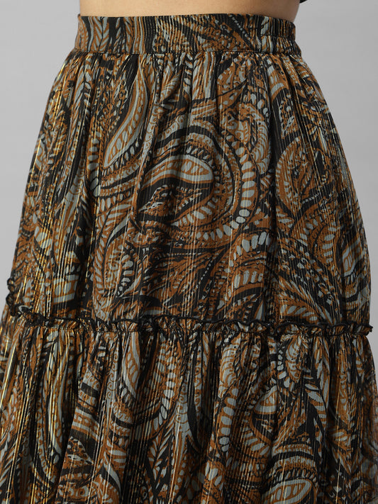 Women's Floral Paisley Printed Maxi Tiered Skirt