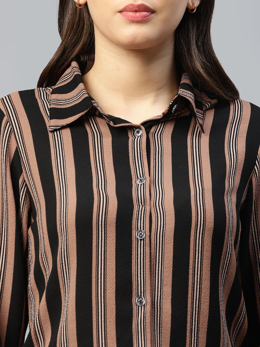black striped women formal shirt