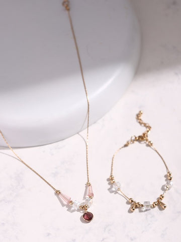 Women's Rose Gold-Plated Red White Stone Studded Jewellery Set