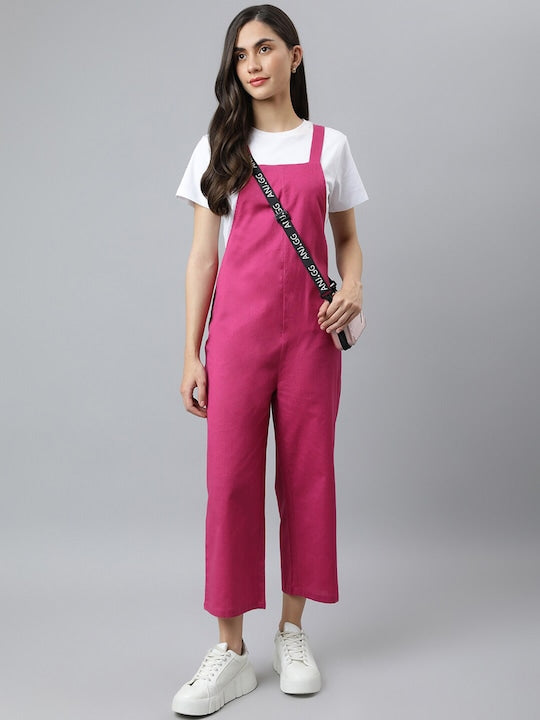 Buy Magenta Dungaree Dress for Women (Small) at