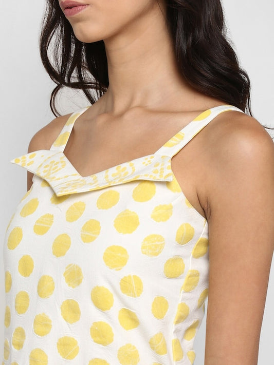 Yellow Polka Print Cotton Fit & Flare Dress